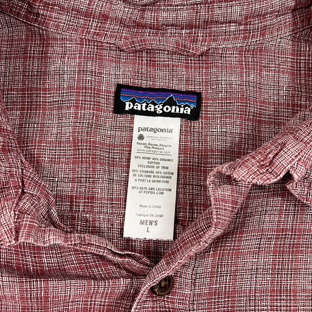 Patagonia Red Woven Plaid Migration Hemp Short Sleeve Shirt Men's Size Large - Picture 2 of 6